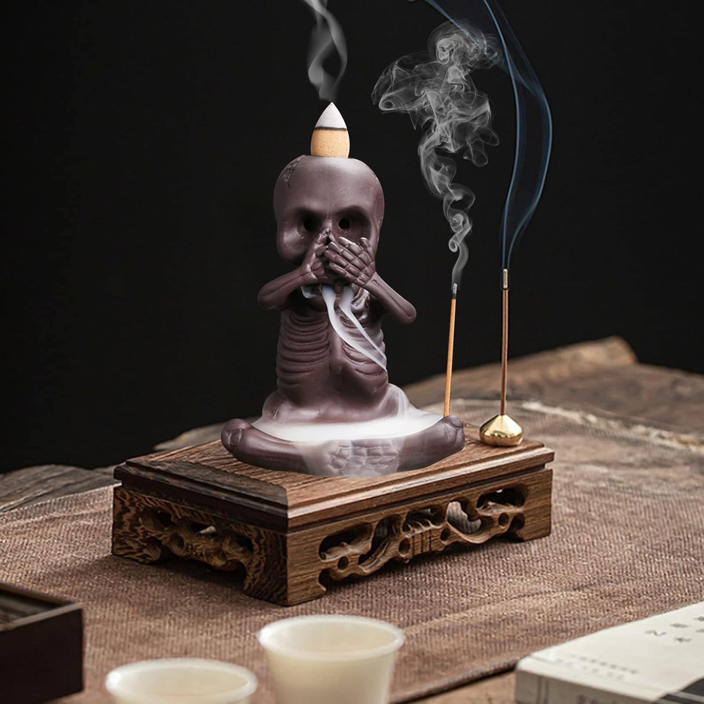 💥☠Skull Head & Little Devil Backflow Censer Decoration