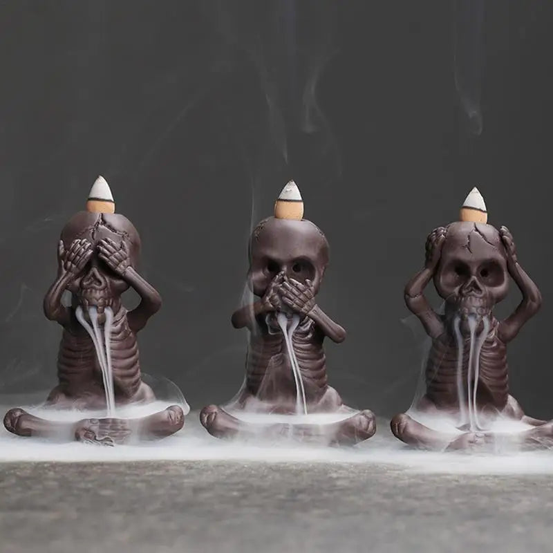 💥☠Skull Head & Little Devil Backflow Censer Decoration
