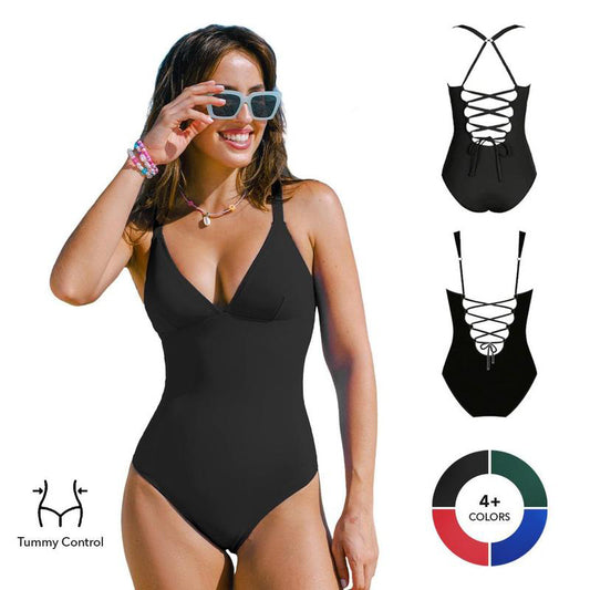 🎉This Week's Only $29.99🔥Plunging Slim & Sculpt Lace-Up Back One-Piece👙