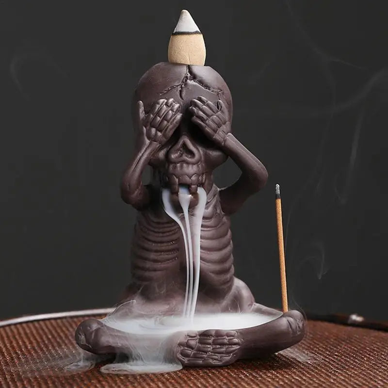 💥☠Skull Head & Little Devil Backflow Censer Decoration